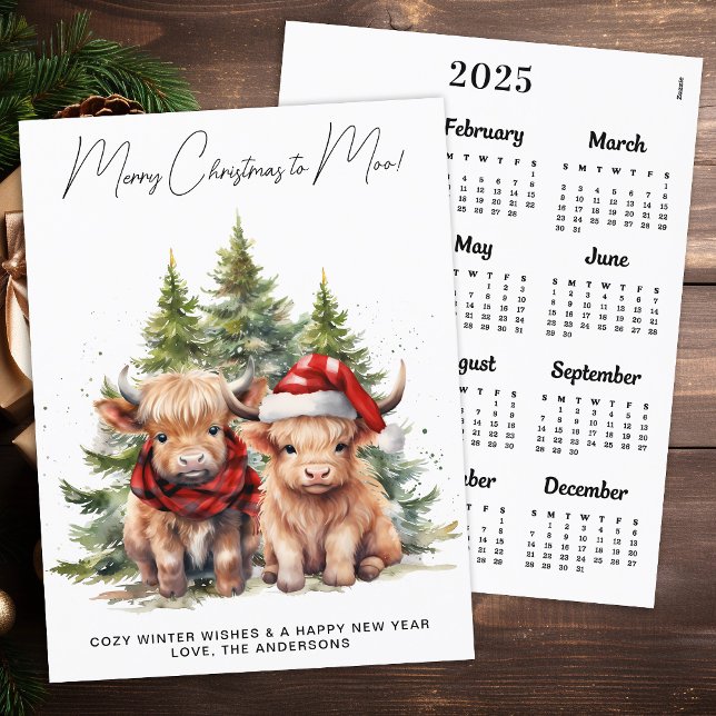 Cozy Highland Cow 2026 Calendar Christmas Card (Creator Uploaded)