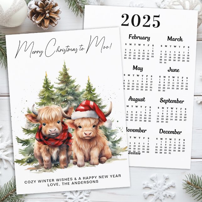 Cozy Highland Cow 2026 Calendar Merry Christmas  Holiday Card (Creator Uploaded)