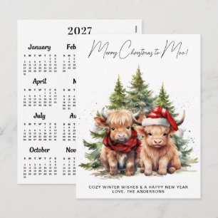 Cozy Highland Cow 2027 Calendar Christmas Card
