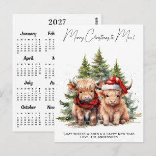Cozy Highland Cow 2027 Calendar Christmas Card