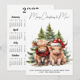 Cozy Highland Cow 2027 Calendar Merry Christmas  Holiday Card