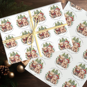Cozy Highland Cow Farm Animal Merry Christmas Wrapping Paper Sheets