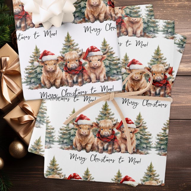 Cozy Highland Cow Farm Animal Merry Christmas Wrapping Paper Sheets (Creator Uploaded)