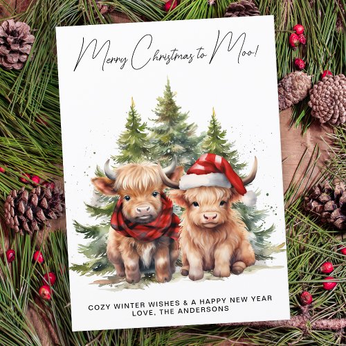 Cozy Highland Cow Farm Animals Merry Christmas  Holiday Card