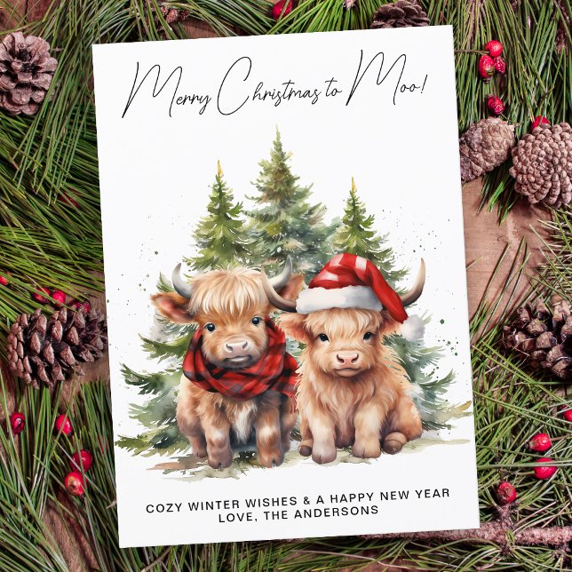 Cozy Highland Cow Farm Animals Merry Christmas  Holiday Card (Creator Uploaded)