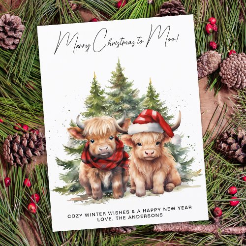 Cozy Highland Cow Farm Animals Merry Christmas  Holiday Postcard