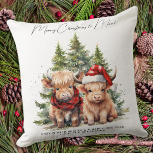 Cozy Highland Cow Farm Animals Merry Christmas  Throw Pillow