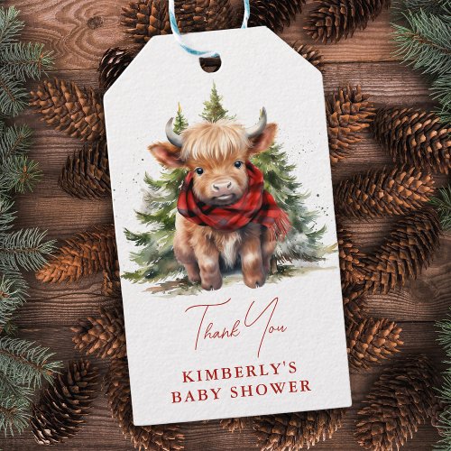 Cozy Highland Cow Farm Animals Winter Baby Shower Gift Tags