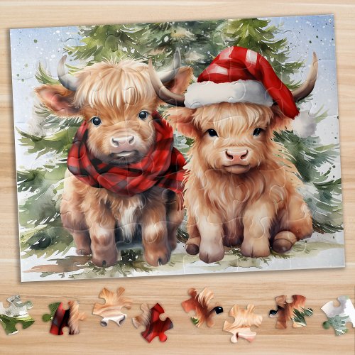 Cozy Highland Cow Festive Holiday Christmas Jigsaw Puzzle