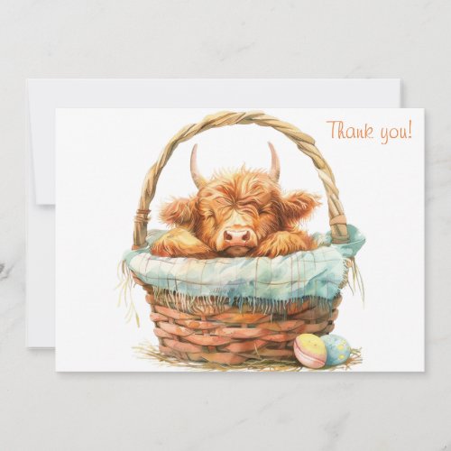 Cozy Highland Cow in a Basket Thank You Card