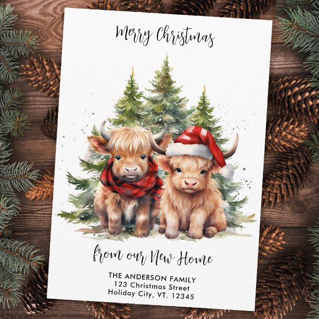 Cozy Highland Cow New Address Christmas Moving Holiday Card (Creator Uploaded)