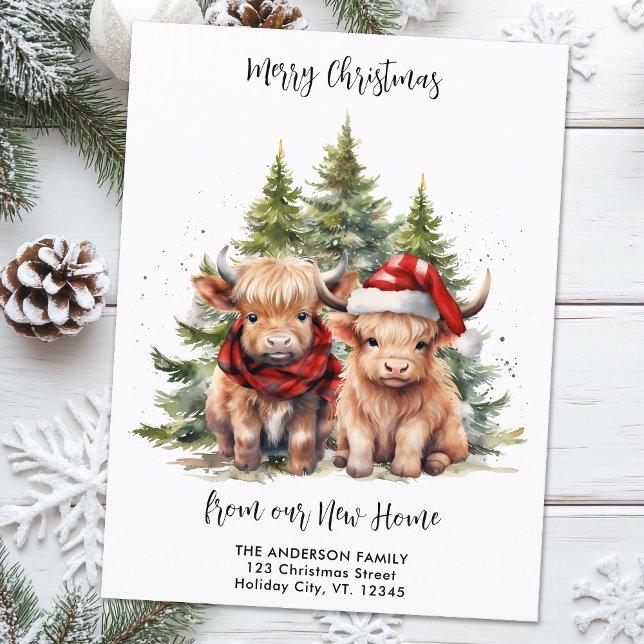 Cozy Highland Cow New Address Christmas Moving Holiday Postcard (Creator Uploaded)