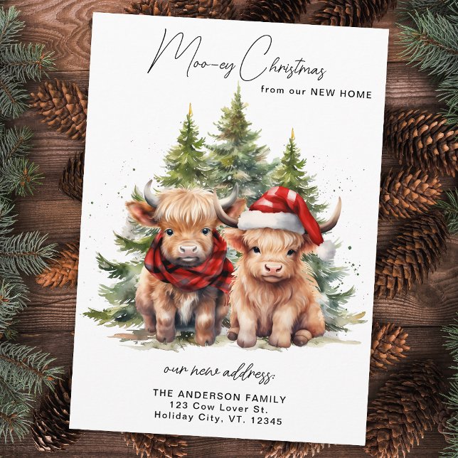 Cozy Highland Cow New Address Merry Christmas  Holiday Card (Creator Uploaded)