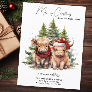 Cozy Highland Cow New Address Merry Christmas  Postcard