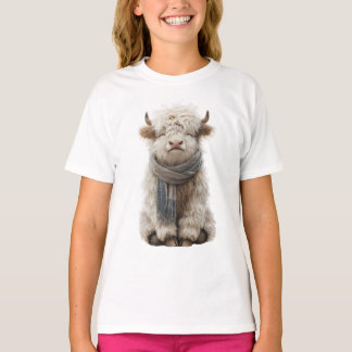 Cozy Highland Cow Scarf Kids T-Shirt