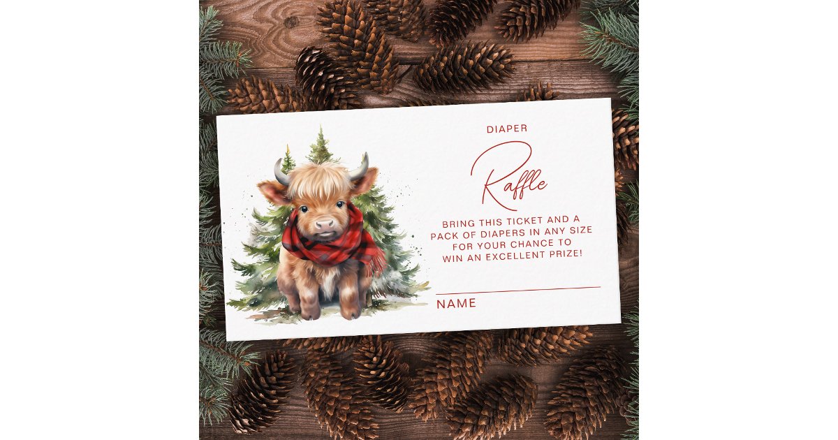 Nappy Raffle Highlander Cozy Highland Cow Winter Baby Shower Diaper Raffle Enclosure Card | Zazzle