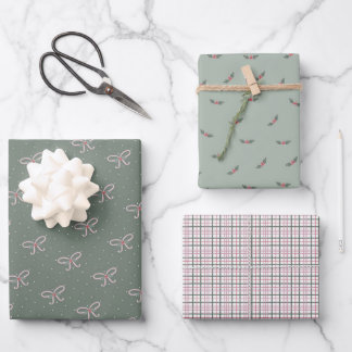 Cozy Holiday Bows and Boughs Wrapping Paper Sheets
