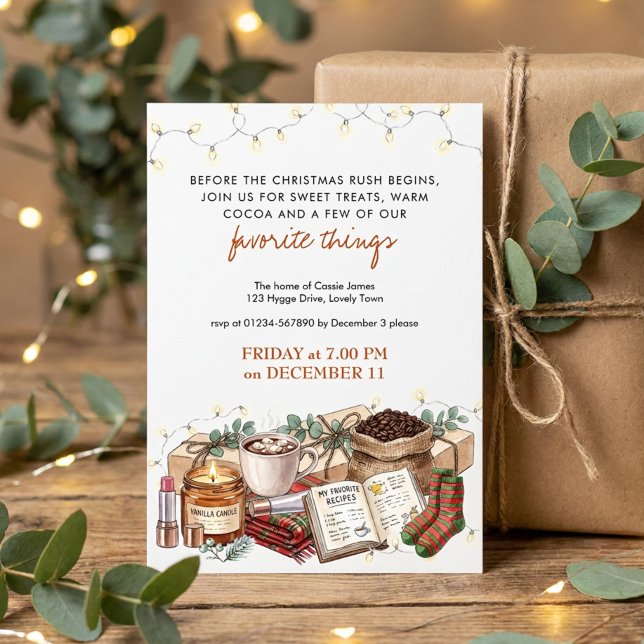 Cozy Holiday Favorite Things Party Invitation (Favorite Things Cozy Holiday Season Pre Christmas Party Invitation by Darling & May)