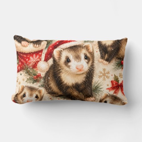 Cozy Holiday Ferret Dreams Pillow