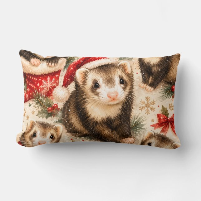 Cozy Holiday Ferret Dreams Pillow (Front)