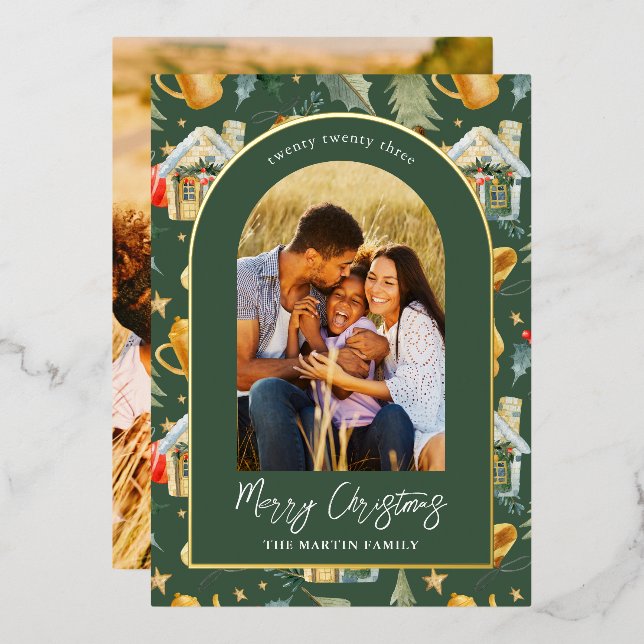 Cozy Holiday Green Illustrated Print with Photos (Front/Back)