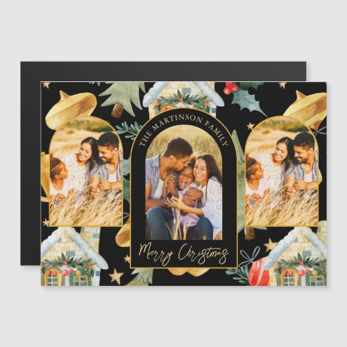 Cozy Holiday Illustrated Print Three Photo Magnet