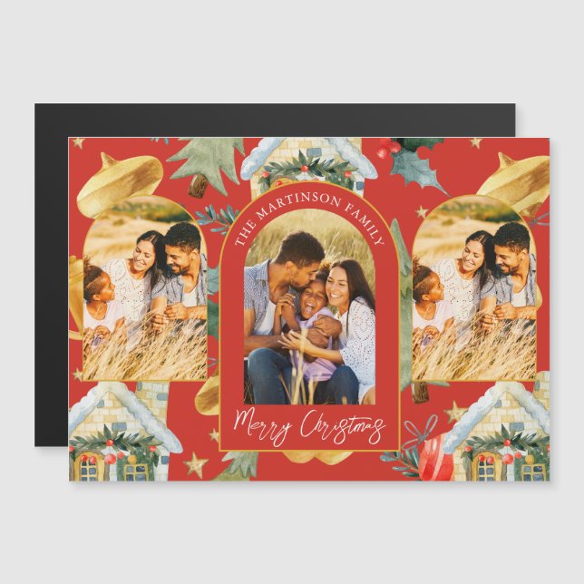 Cozy Holiday Illustrated Print Three Photo Magnet (Front/Back)