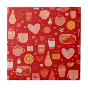 Cozy Holiday Mugs and Gifts Red Pattern Ceramic Tile