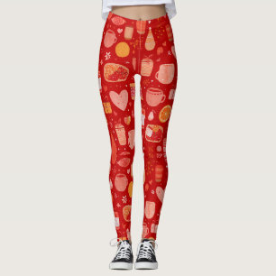 Cozy Holiday Mugs and Gifts Red Pattern Leggings
