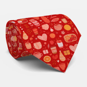 Cozy Holiday Mugs and Gifts Red Pattern Neck Tie