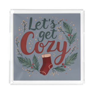 Cozy Holiday Pine Berry Lettering Acrylic Tray