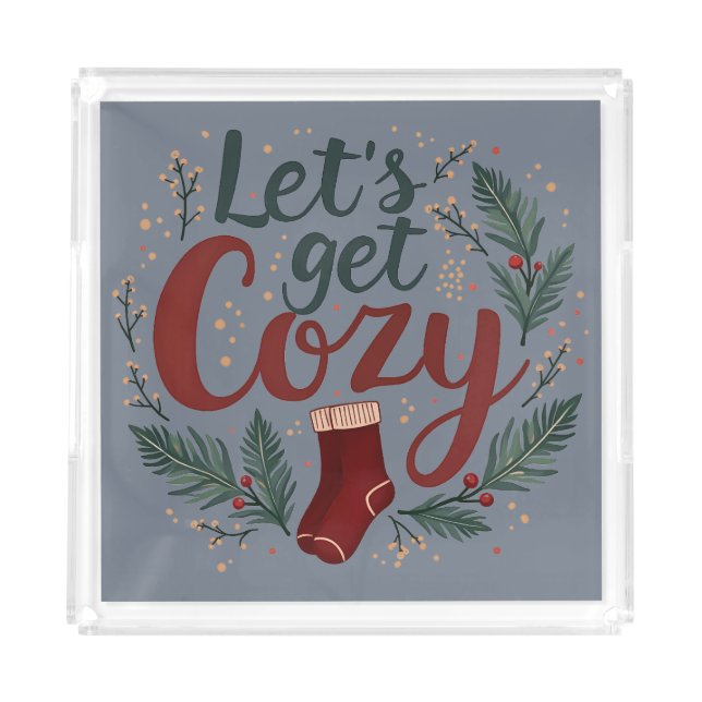 Cozy Holiday Pine Berry Lettering Acrylic Tray (Front)