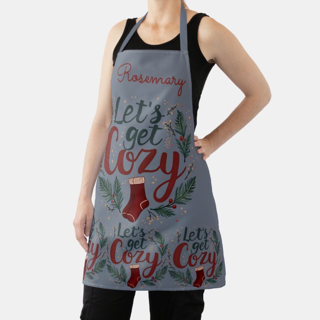 Cozy Holiday Pine Berry Lettering Apron (Insitu)