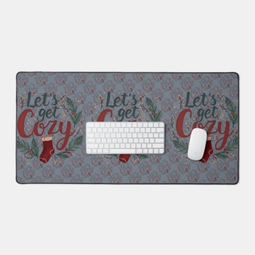 Cozy Holiday Pine Berry Lettering Desk Mat