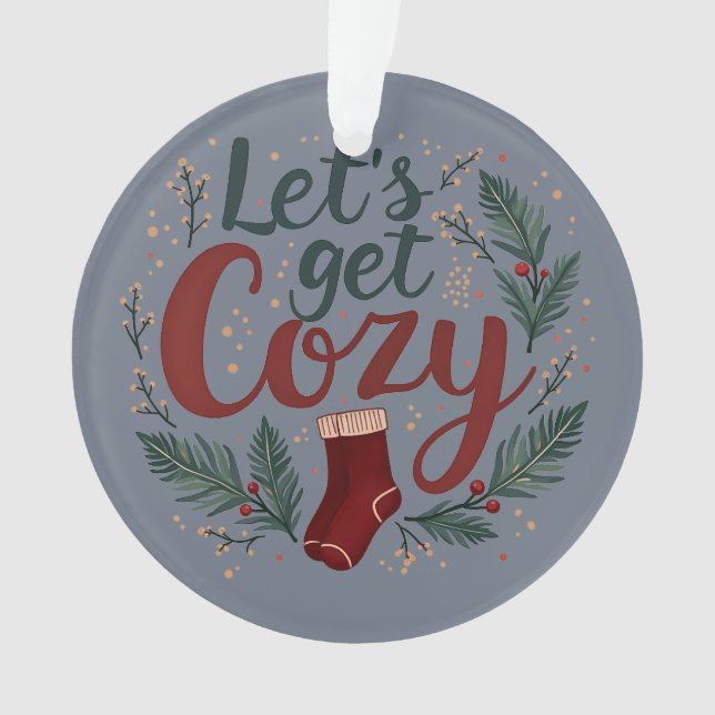 Cozy Holiday Pine Berry Lettering Ornament (Front)