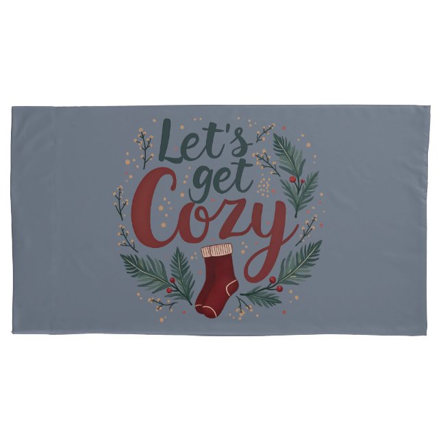 Cozy Holiday Pine Berry Lettering Pillow Case (Front-Left)