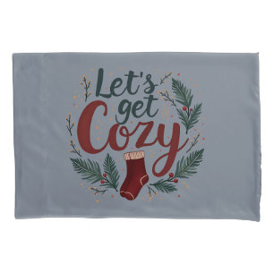Cozy Holiday Pine Berry Lettering Pillow Case