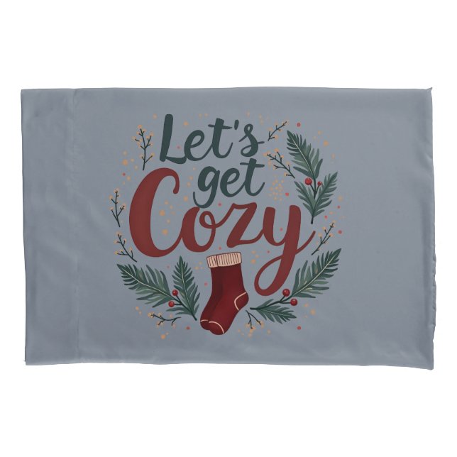 Cozy Holiday Pine Berry Lettering Pillow Case (Front-Left)