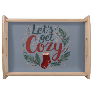 Cozy Holiday Pine Berry Lettering Serving Tray