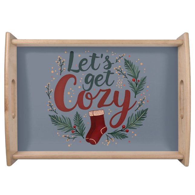 Cozy Holiday Pine Berry Lettering Serving Tray (Front)