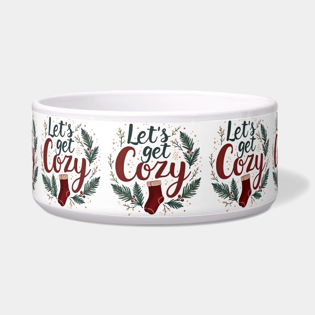 Cozy Holiday Pine Berry Lettering White Bowl (Front)