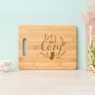 Cozy Holiday Pine Berry Lettering White Engraved Cutting Board