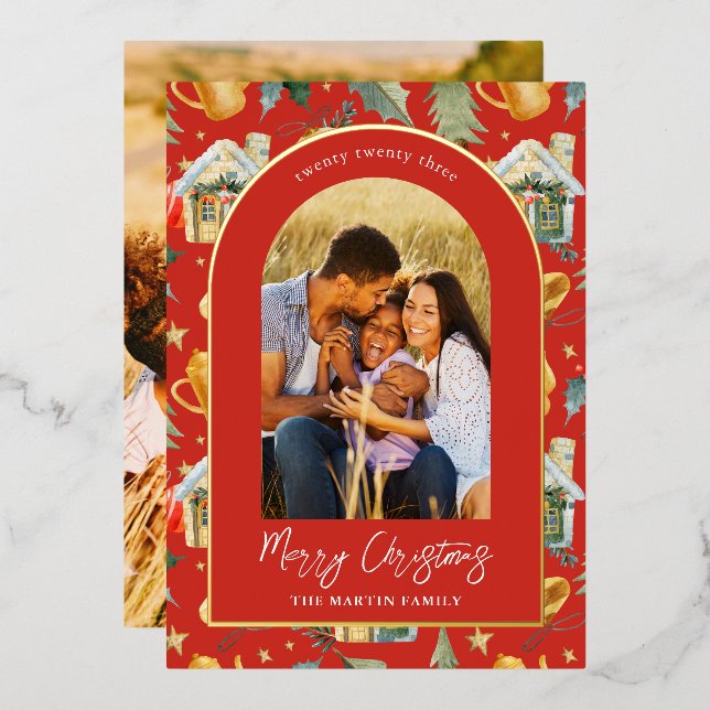 Cozy Holiday Red Illustrated Print with Two Photos (Front/Back)
