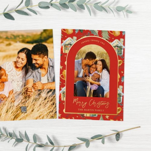 Cozy Holiday Red Illustrated Print with Two Photos