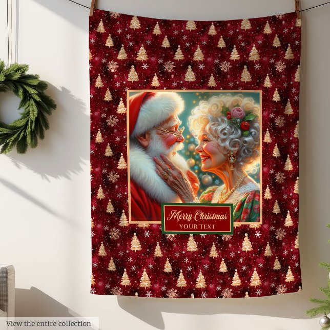Cozy Holiday Throw Blanket Burgundy Gold Santa  (Cozy Holiday Throw Blanket Burgundy Gold Santa Theme)