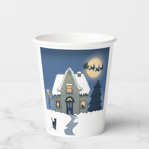 Cozy Home at Night with Santa and Cat Paper Cups