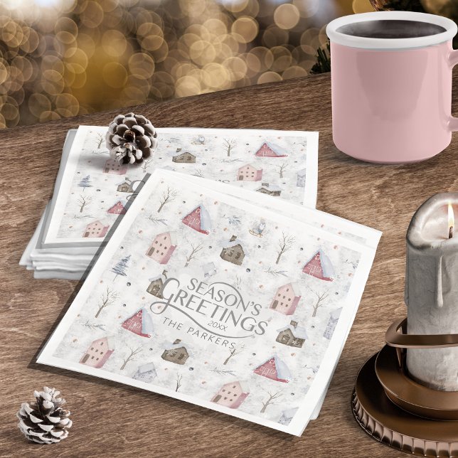 Cozy Home Christmas Pink ID985 Paper Dinner Napkins (Creator Uploaded)