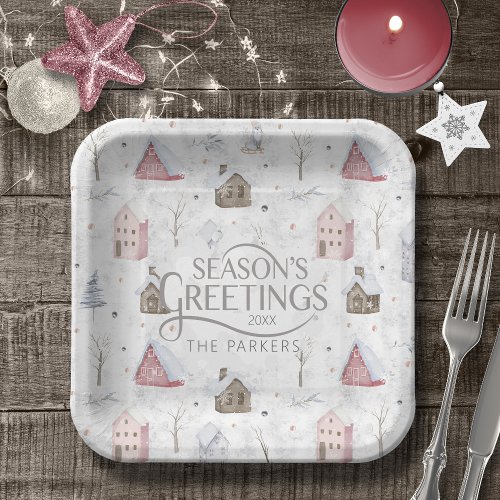 Cozy Home Christmas Pink ID985 Paper Plates