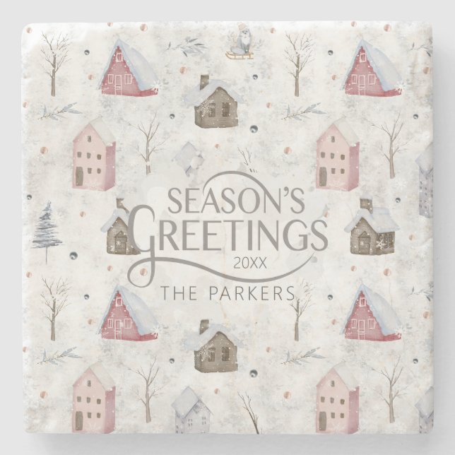 Cozy Home Christmas Pink ID985 Stone Coaster (Front)