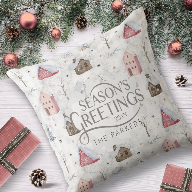 Cozy Home Christmas Pink ID985 Throw Pillow (Creator Uploaded)